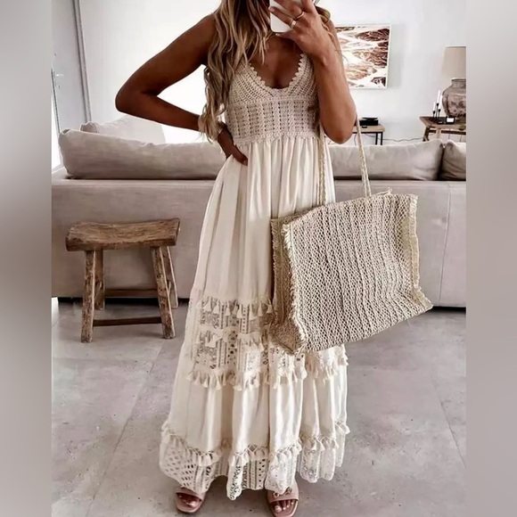 Dresses & Skirts - Boho Crochet Tassel Maxi Summer Dress